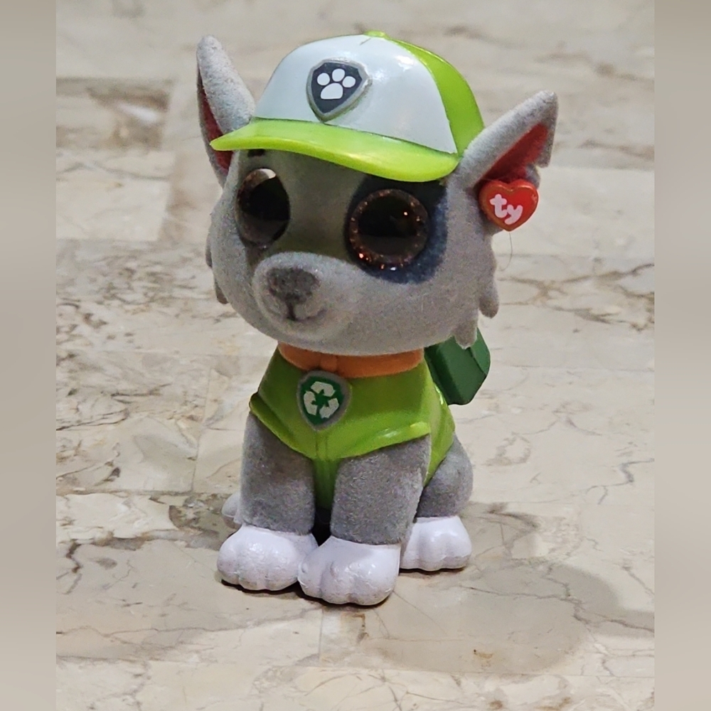TY Beanie Boos Mini Boo ROCKY Paw Patrol Grey Dog Hand Painted Figure 2" inch